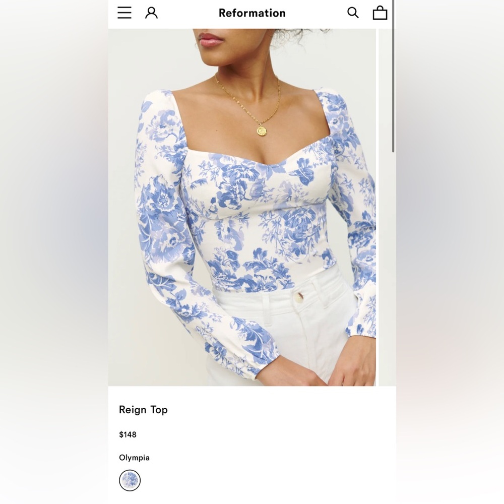 Reformation Olympia reign Blue and White Top
